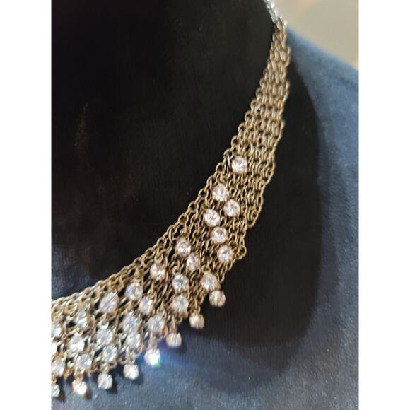 Women's Elegant Gold Tone Crystal Necklace With Lobster Clasp Sparkling Design - Picture 4 of 6